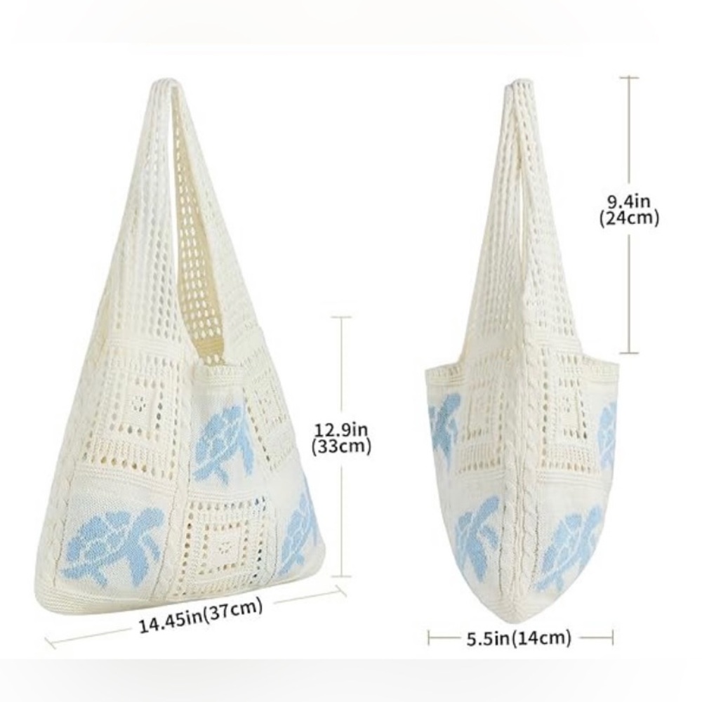 Turtle Print Crotchet Tote Bag - Picture 2 of 3